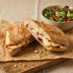 Brie Bacon Cranberry panini with salad