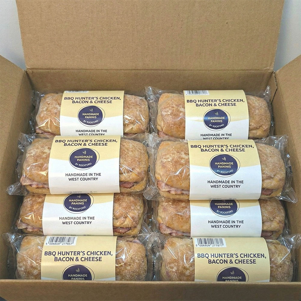 Hunters Chicken Paninis frozen and wrapped in a box